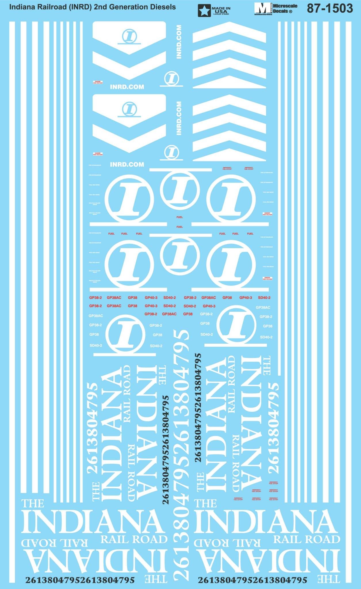 60-1503 N Scale - Indiana Railroad (INRD) 2nd Generation Diesels Decals
