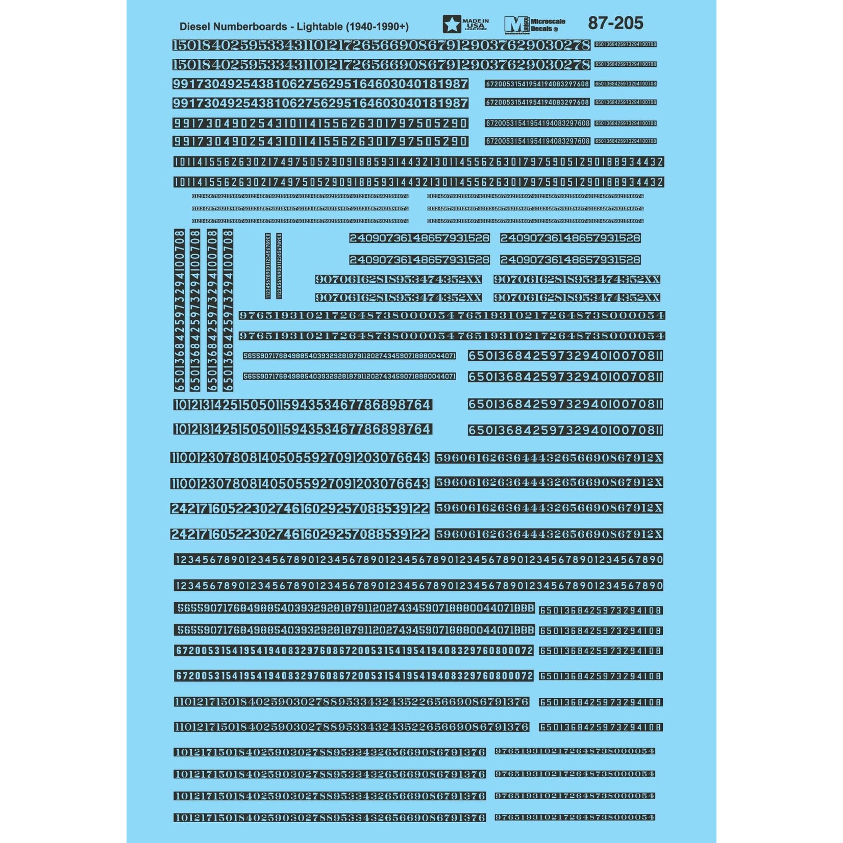 Micro Scale 60-205 N Scale - Numberboards Steam or Diesel - Lightable Decals