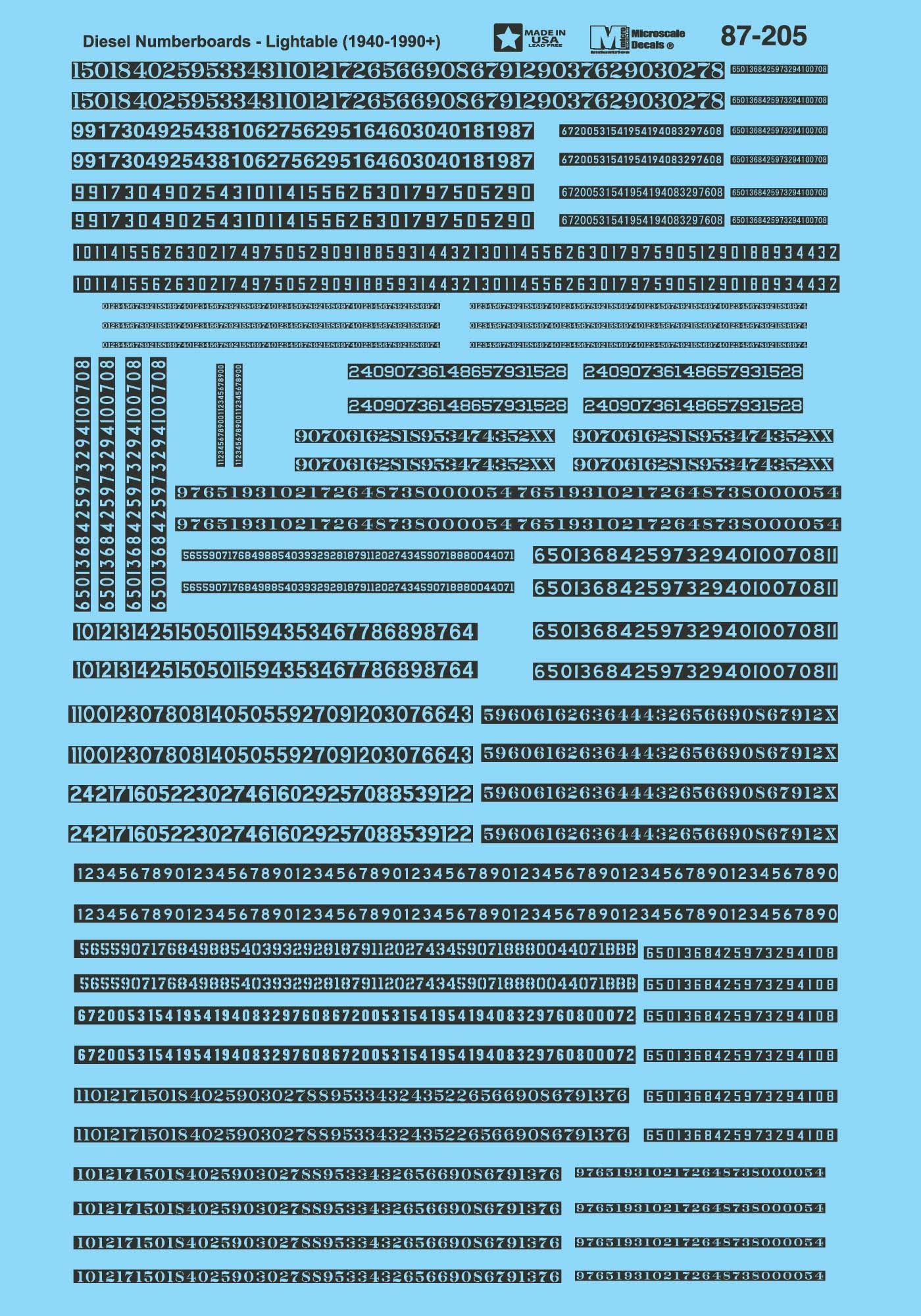 60-205 N Scale - Numberboards Steam or Diesel - Lightable Decals