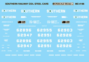 60-4196 N Scale - Southern Railway Coil Steel Car, 1974-85 Decals
