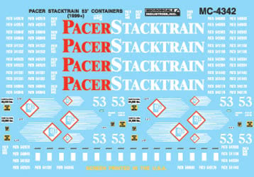 60-4342 N Scale - Pacer Stacktrain 53' Containers, 1999+ Decals