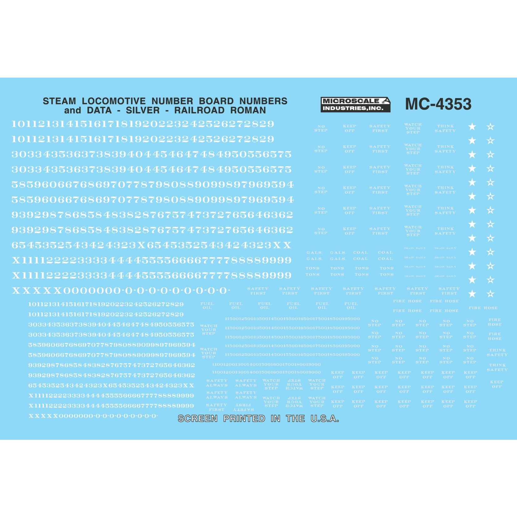 Micro Scale 60-4353 N Scale - Steam Data Numberboards Railroad Roman (White) Decals