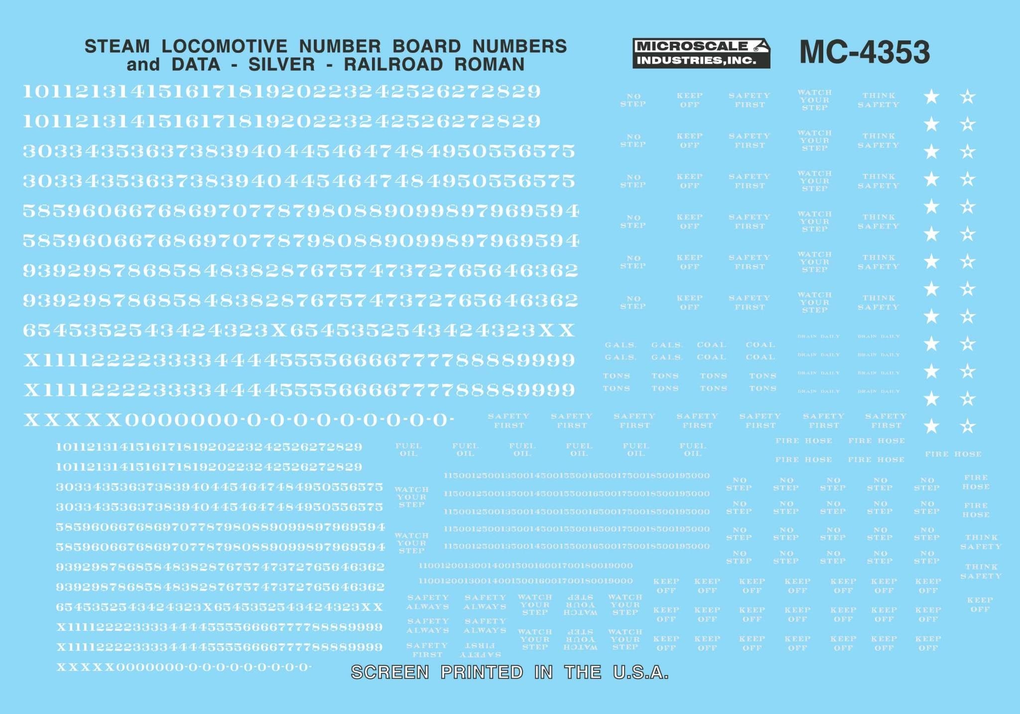 60-4353 N Scale - Steam Data Numberboards Railroad Roman (White) Decals
