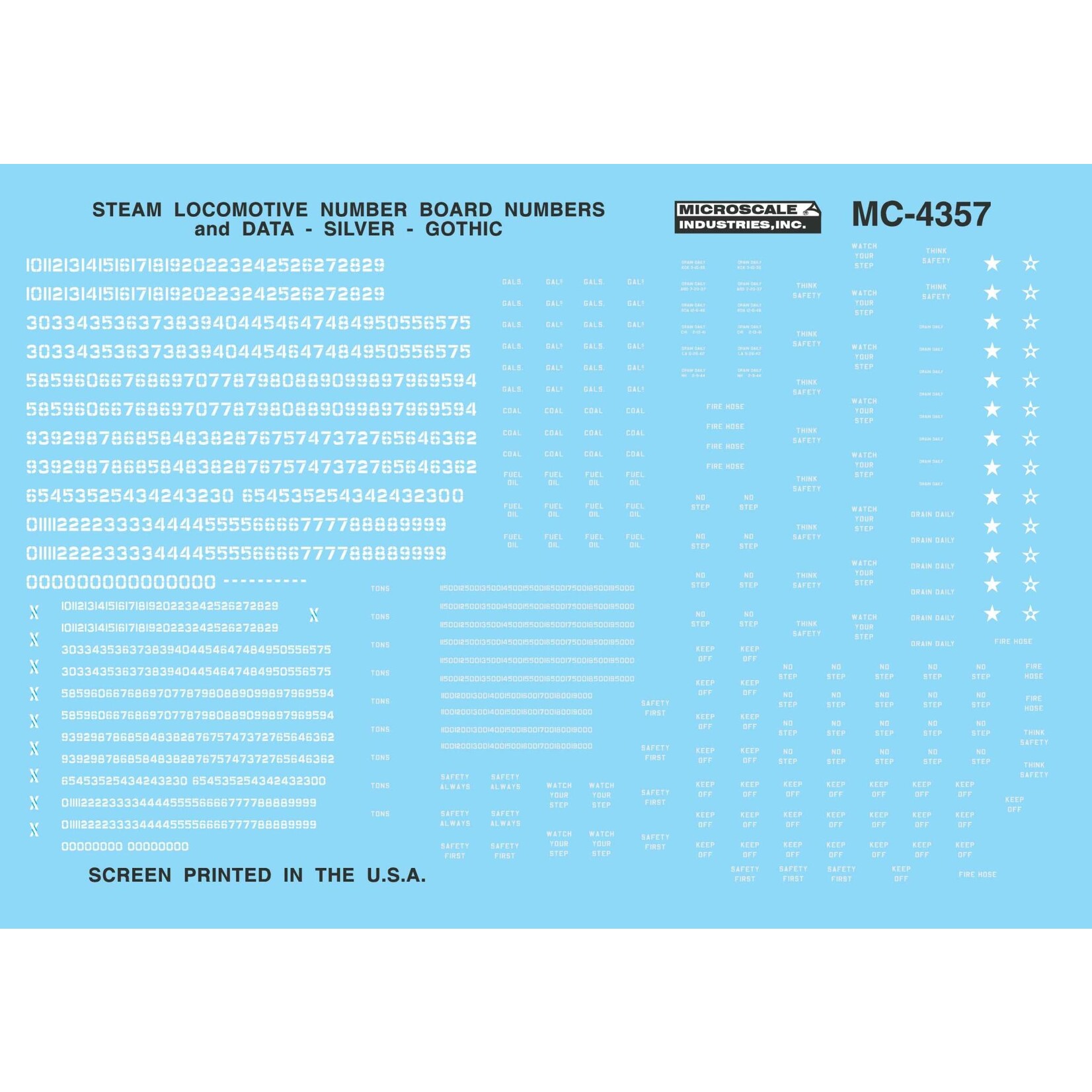 Micro Scale 60-4357 N Scale - Steam Loco Data & Number Boards, Gothic - Silver Decals
