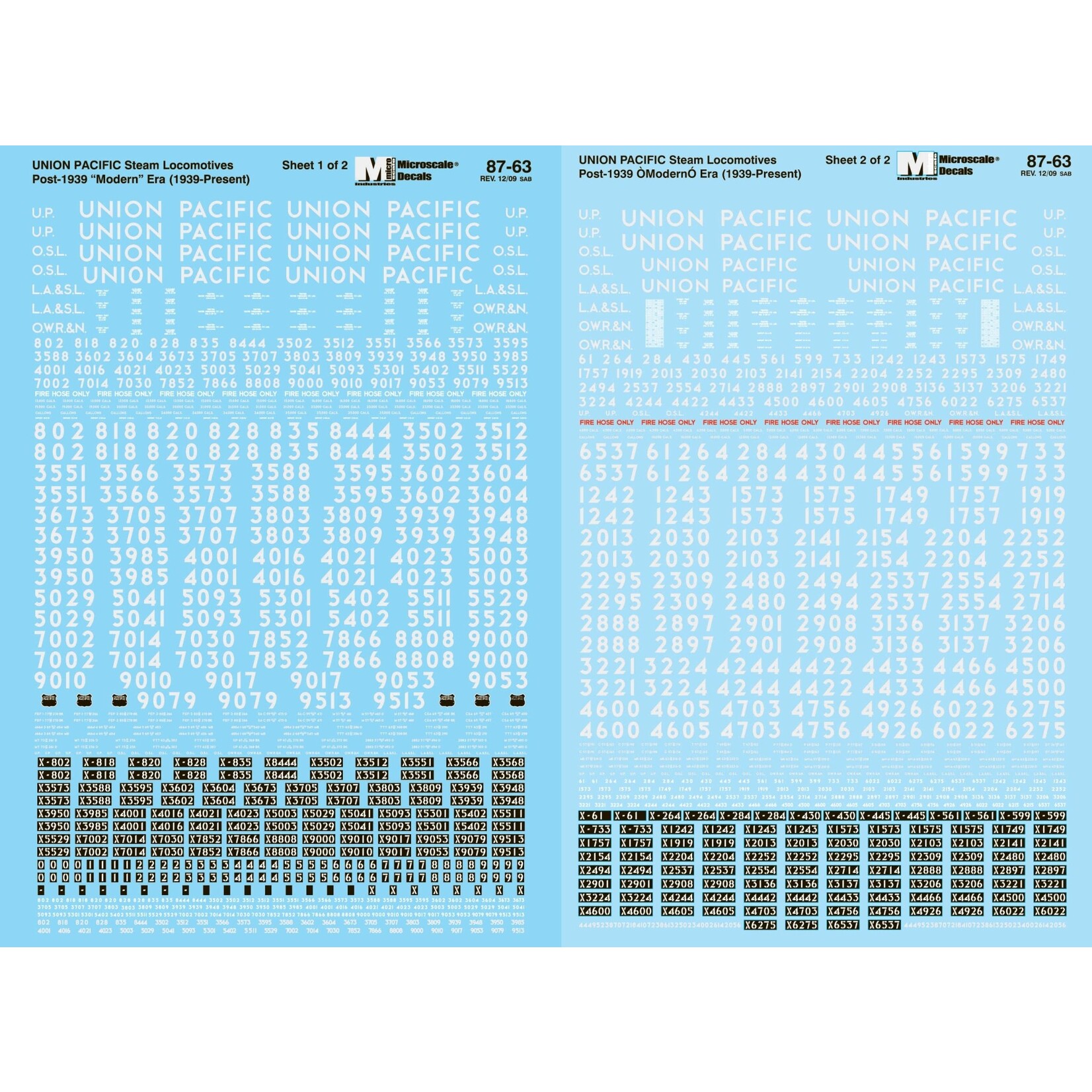 Micro Scale 60-63 N Scale - Union Pacific Steam Locomotives (1930+) - 2 Sheets Steam Locomotive -Decals