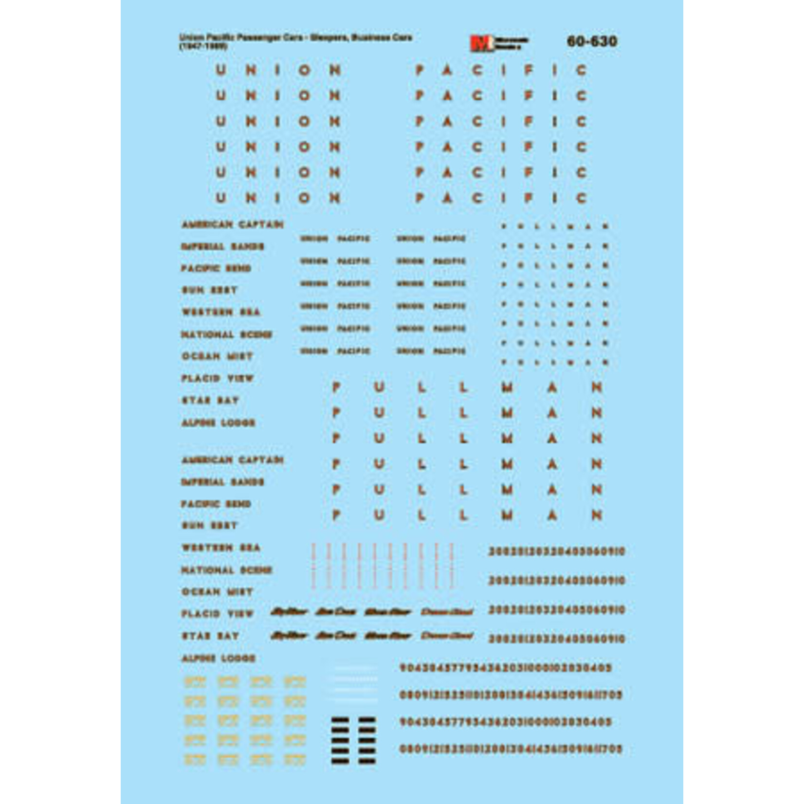 Micro Scale 60-630  N Scale - UP Passenger Red with black outline-Passenger Car - Sleepers & Business Cars Decals