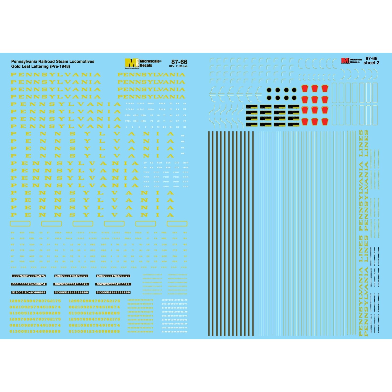 Micro Scale 60-66 N Scale - 2-sheet Pennsylvania Railroad Steam Locomotives - Metallic Gold Leaf lettering Decals