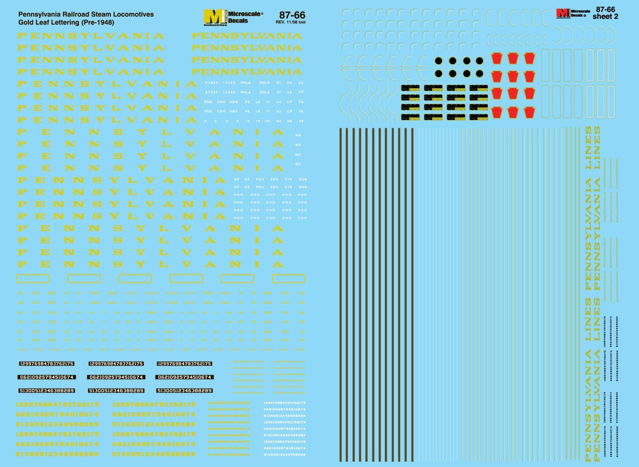 60-66 N Scale - 2-sheet Pennsylvania Railroad Steam Locomotives - Metallic Gold Leaf lettering Decals