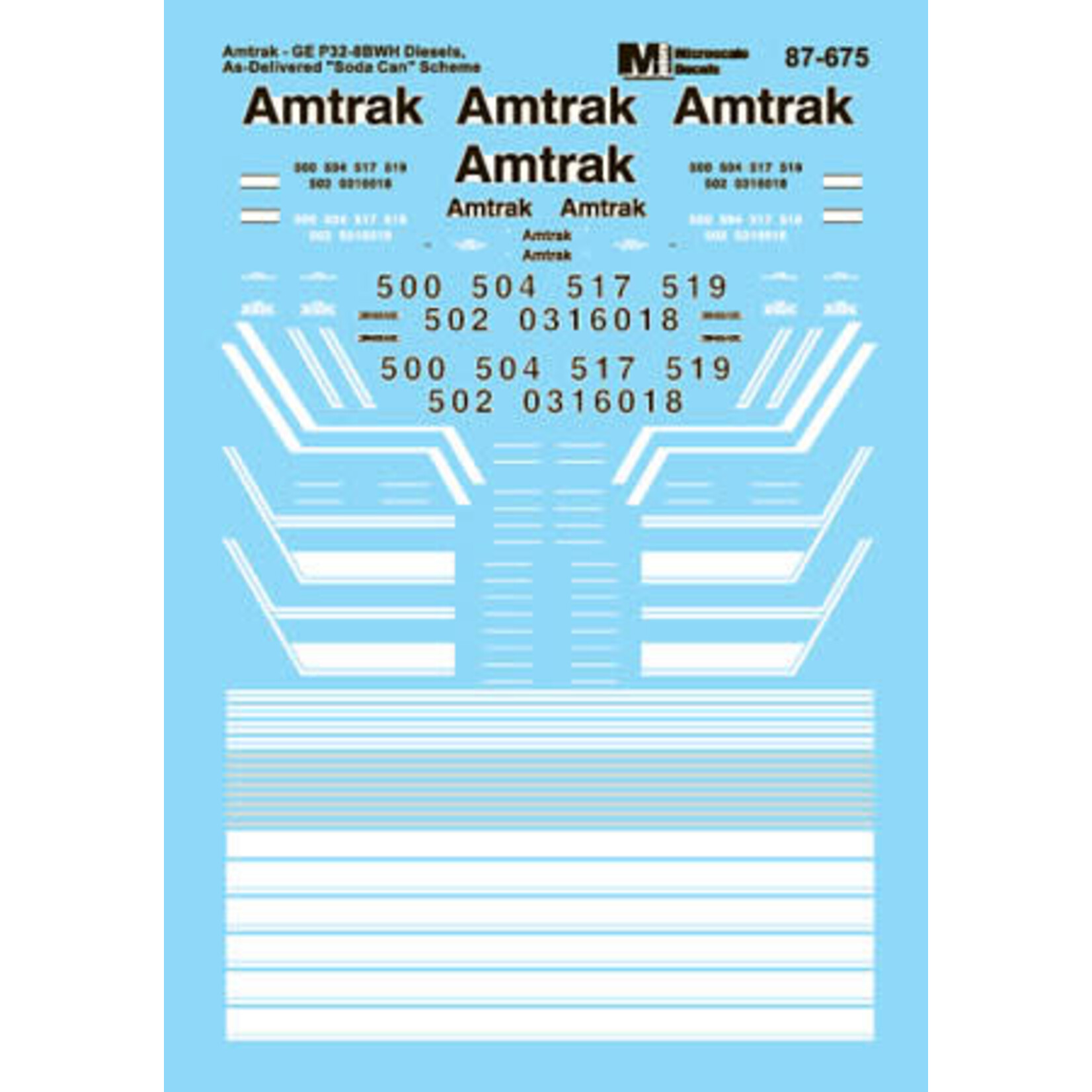 Micro Scale 60-675 N Scale - Amtrak Diesels - Dash 8-32BWH Phase IV 1991+ Decals
