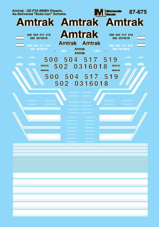 60-675 N Scale - Amtrak Diesels - Dash 8-32BWH Phase IV 1991+ Decals