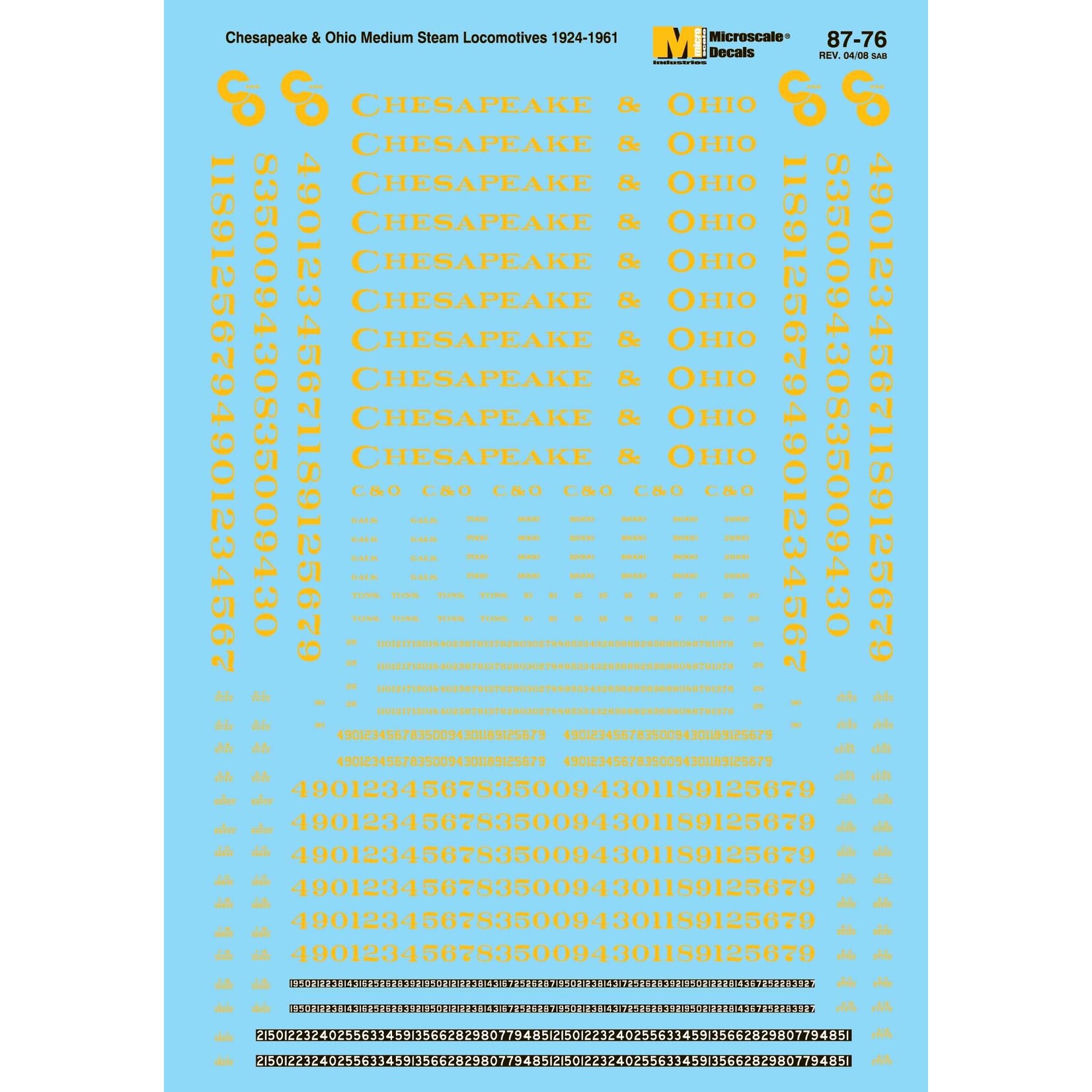 Micro Scale 60-76 N Scale - Chesapeake & Ohio Steam Locomotives (1924-1961) Dulux Steam Locomotive - Medium Decals