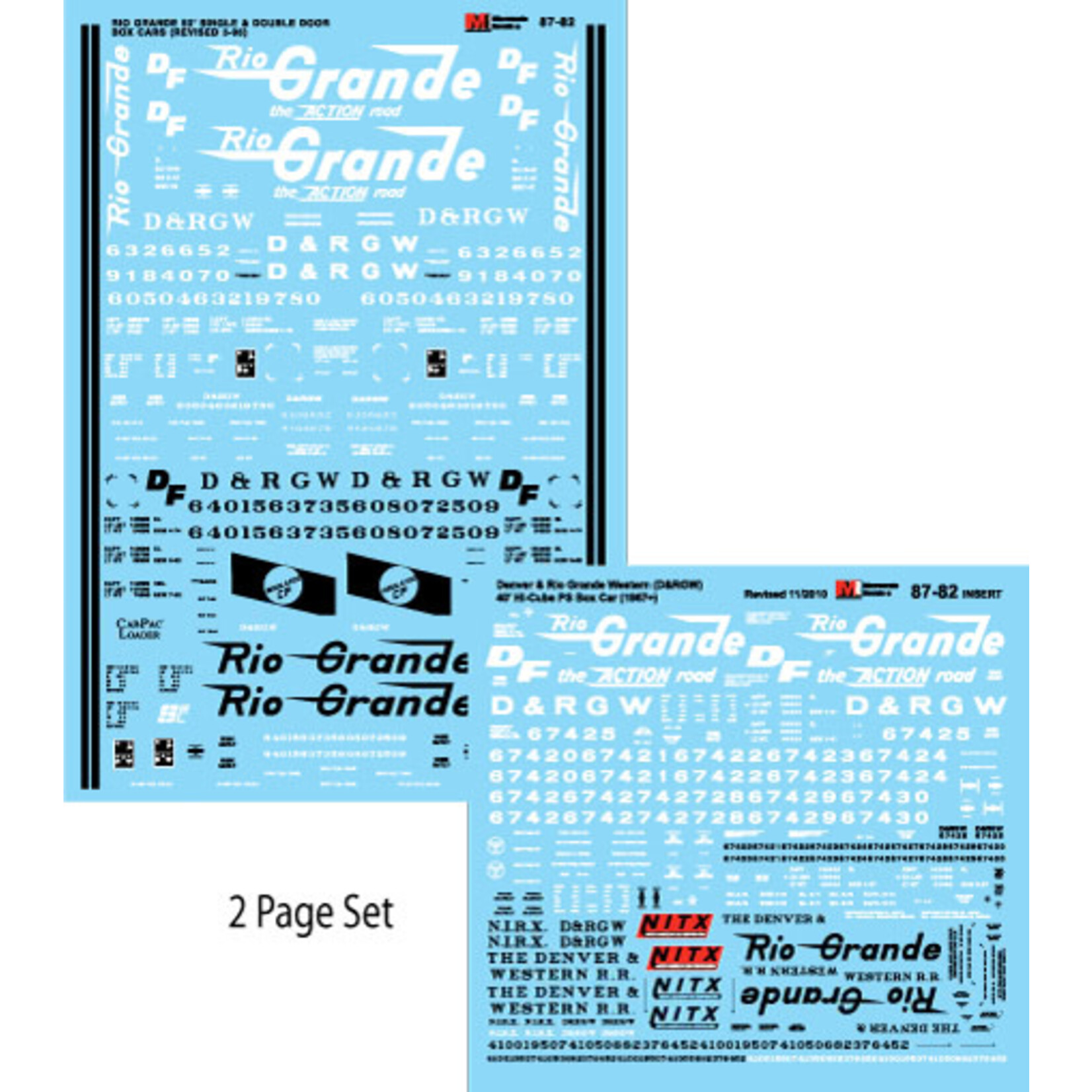 Micro Scale 60-82 N Scale - Rio Grande D&RGW - 50' Single & Double Door Boxcars Decals