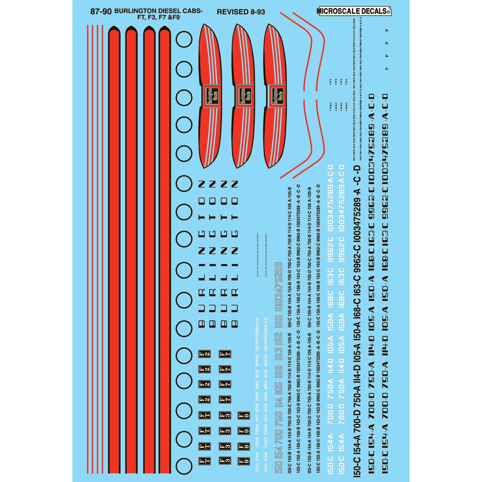 Micro Scale 60-90 N Scale - Chicago Burlington & Quincy F-Unit Diesels (1944-1970) Decals