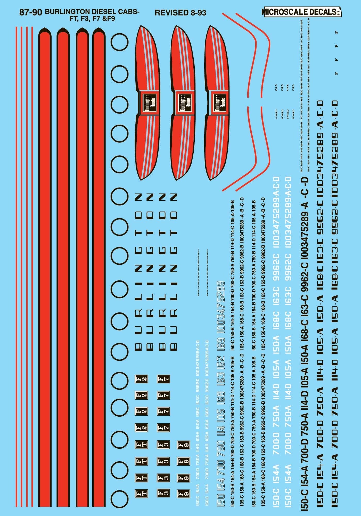 60-90 N Scale - Chicago Burlington & Quincy F-Unit Diesels (1944-1970) Decals