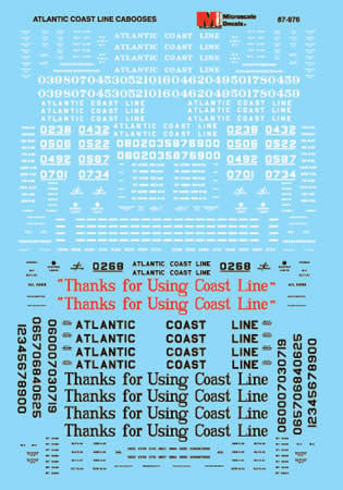60-976 N Scale - Atlantic Coast Line ACL Cabooses, (1930-67) Decals
