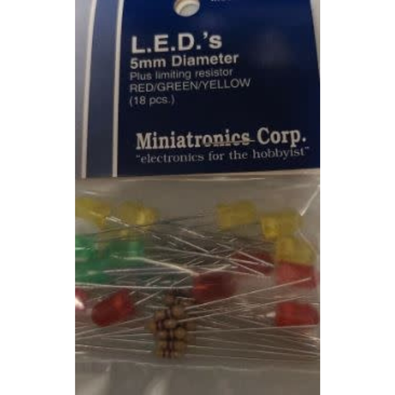 Miniatronics 12-050-18 5mm Red, Green, Yelllow LEDs - 18 Pack w/Resistors
