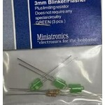 Miniatronics 12-132-03 3mm Blinker/Flasher Green LED -3 Pack w/Resistors