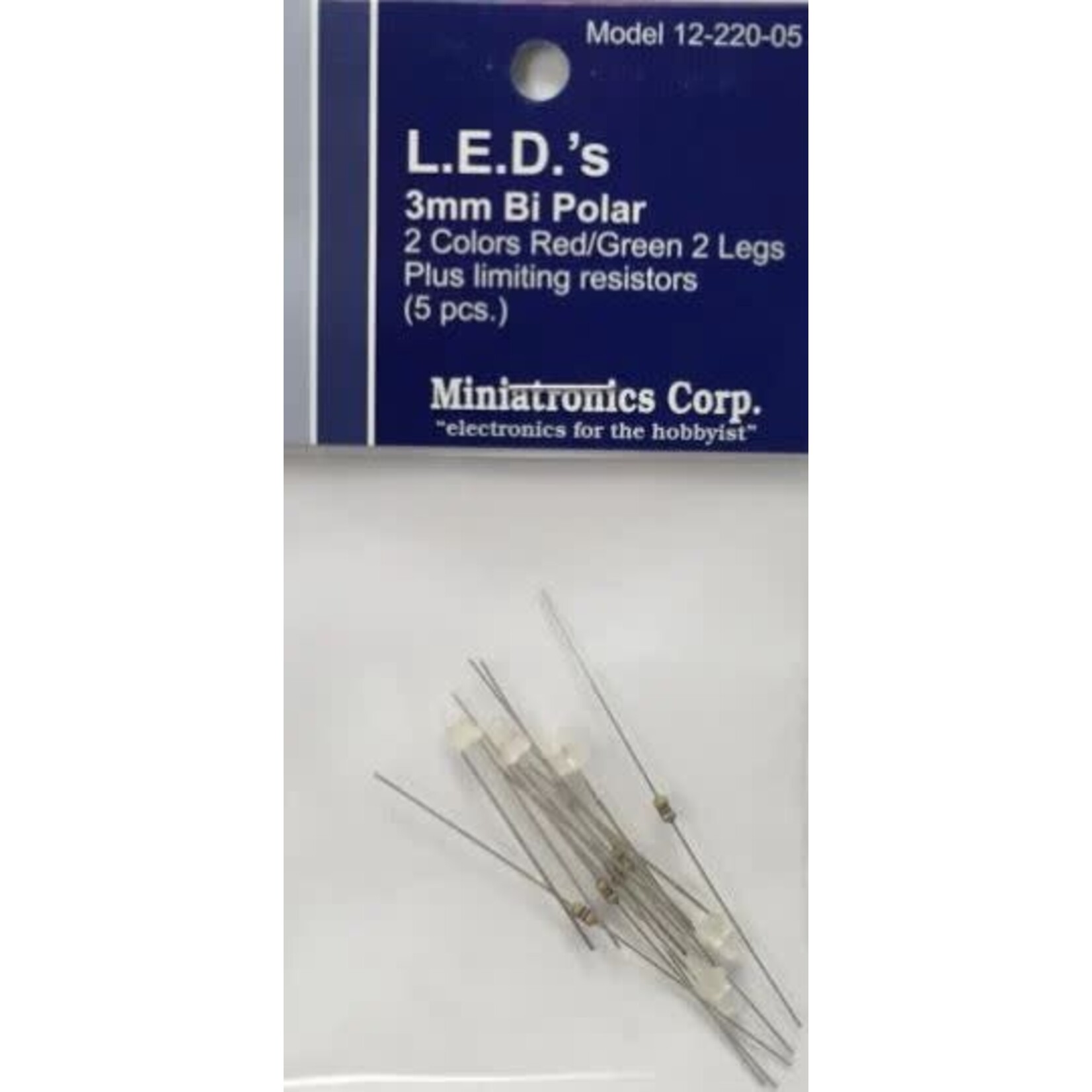 Miniatronics 12-220-05 3mm Bi Polar Red, Green LEDs - 5 Pack w/Resistors