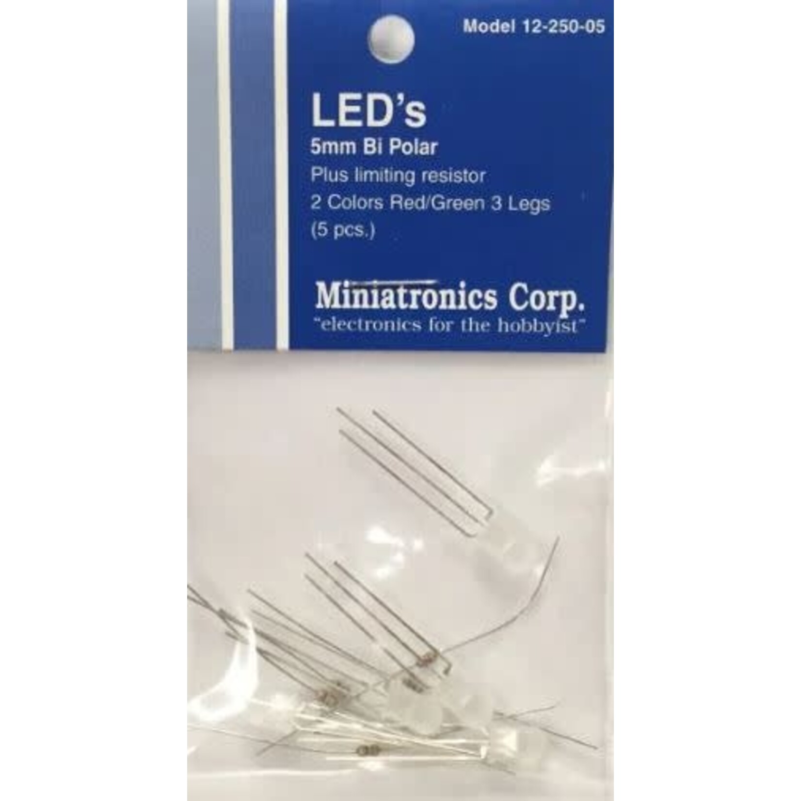 Miniatronics 12-250-05 5mm Bi Polar Red, Green LEDs - 5 Pack w/Resistors
