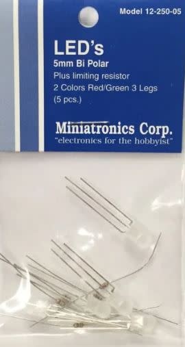 12-250-05 5mm Bi Polar Red, Green LEDs - 5 Pack w/Resistors