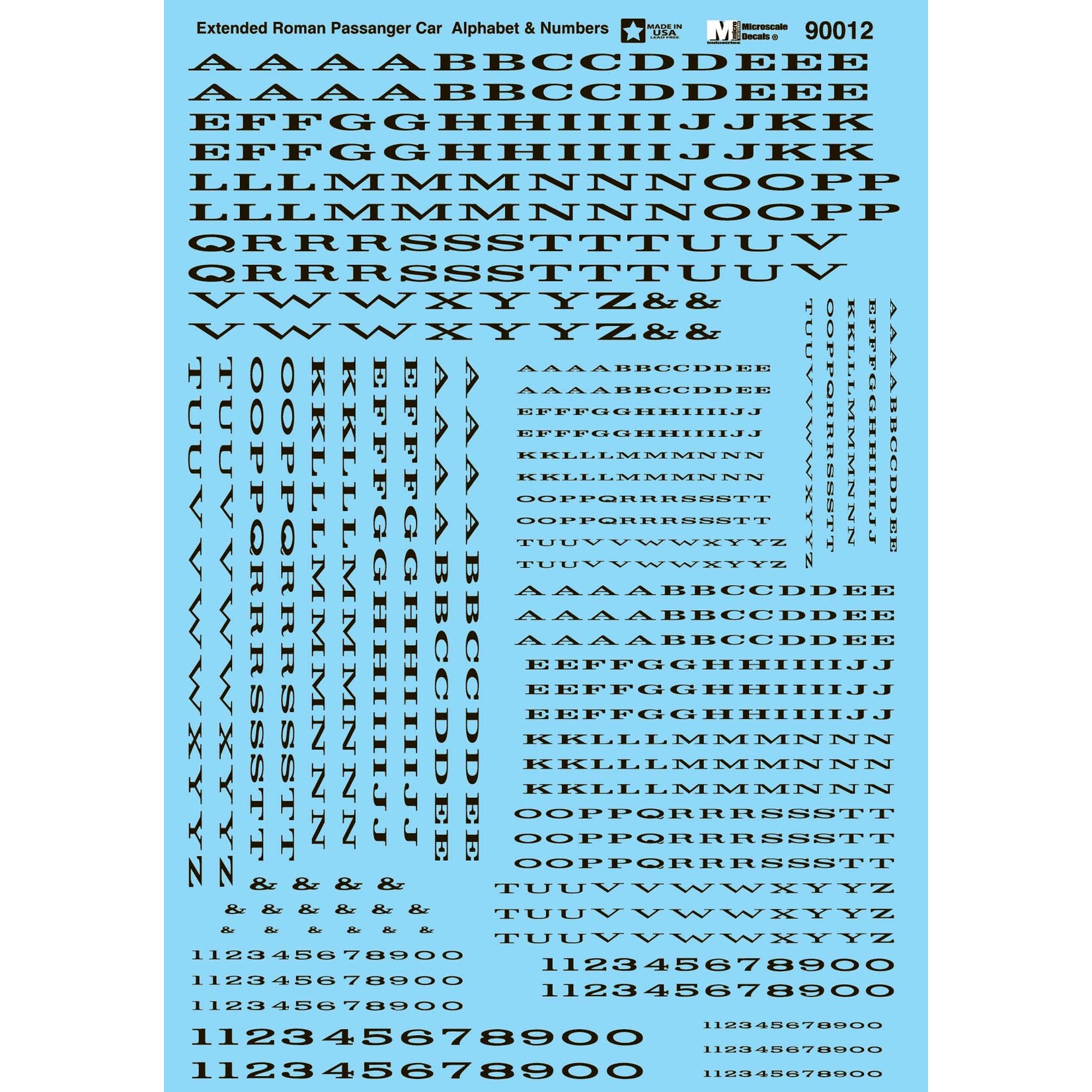 Micro Scale 70012  N Scale - Alphabets - Extended Railroad Roman - Black Decals