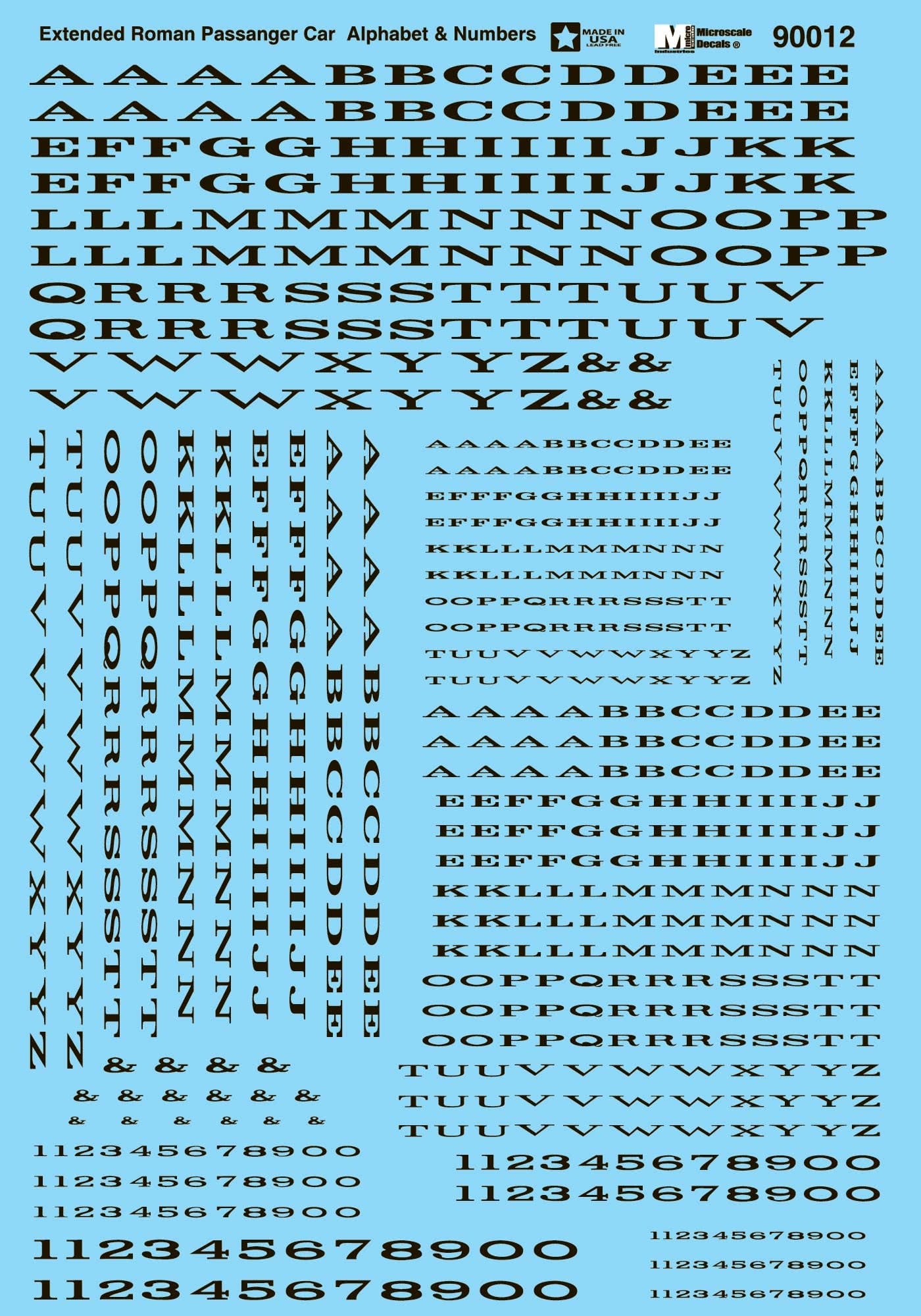 70012 N Scale - Alphabets - Extended Railroad Roman - Black Decals