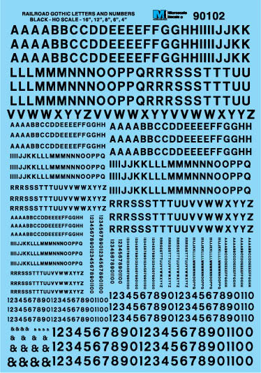 70102 N Scale - Alphabets - Railroad Gothic - Black Decals