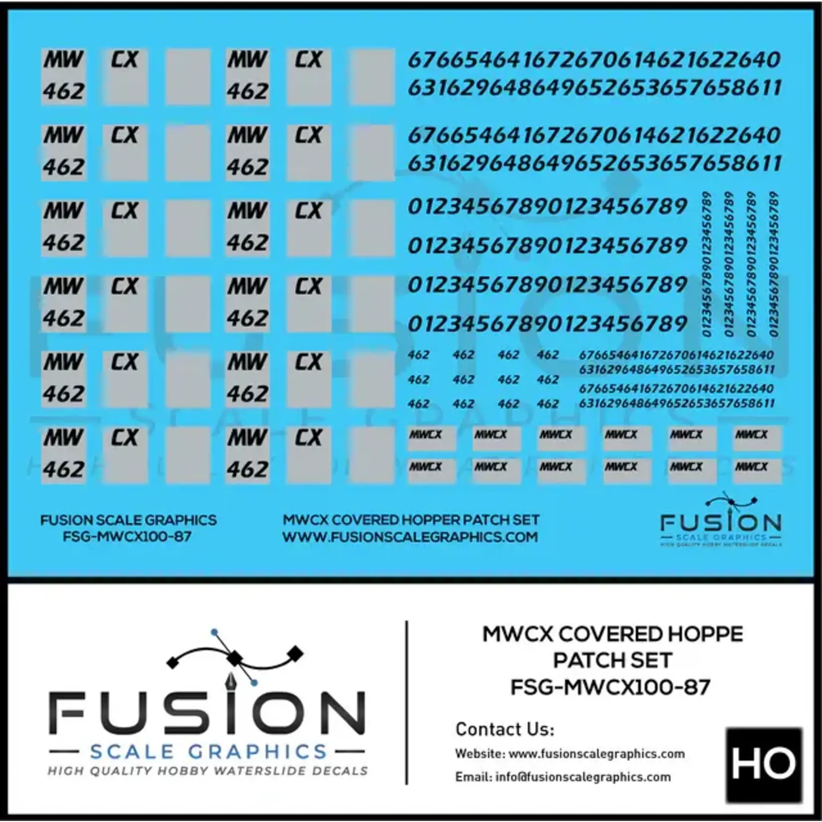 Fusion HO Scale MWCX Covered Hopper Patching Decal Set