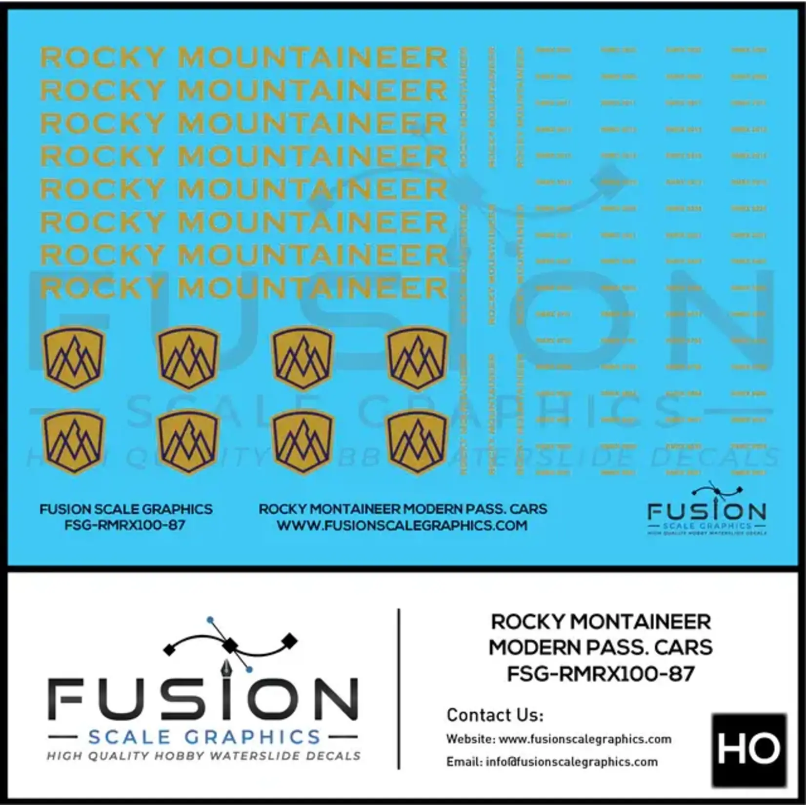 Fusion HO Scale Rocky Mountaineer Modern Passenger Car Decals