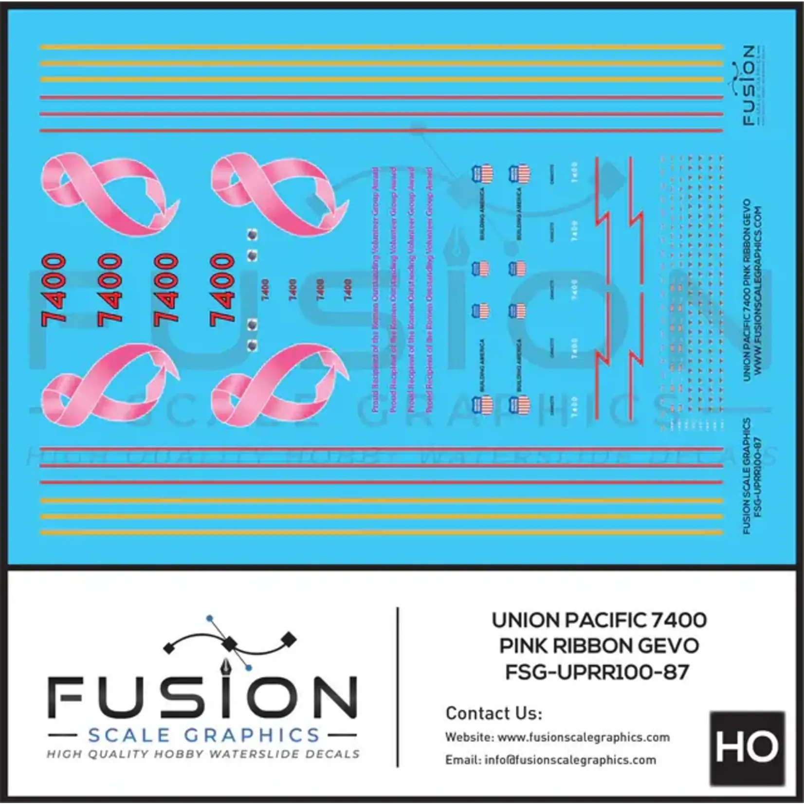 Fusion HO Scale Union Pacific 7400 Pink Ribbon GEVO Decals