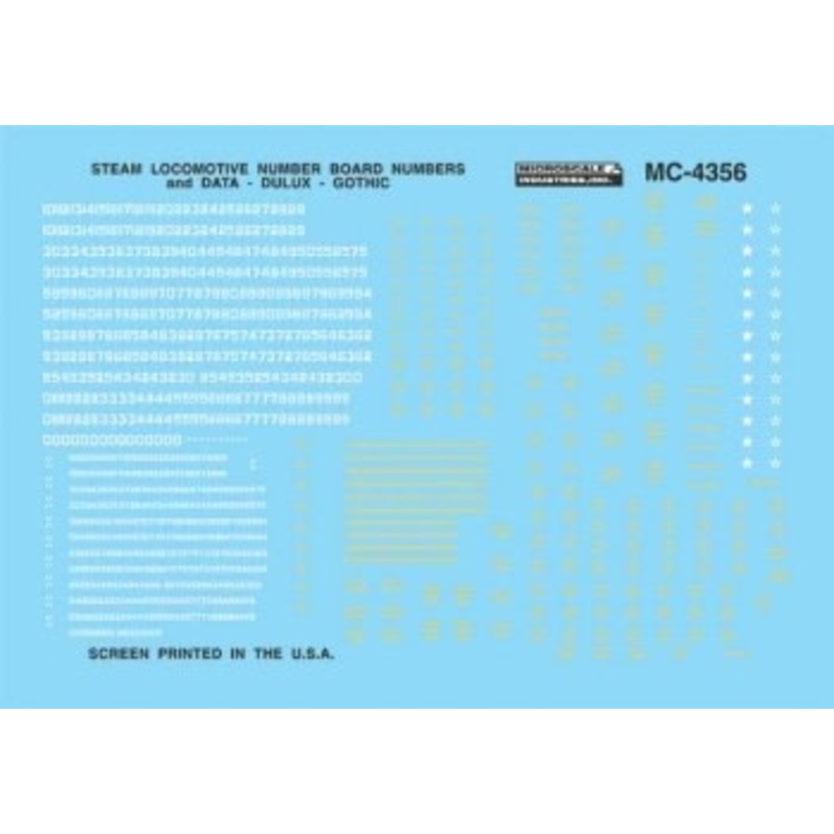 Micro Scale MC-4356 HO Scale Steam Locomotive Data & Number Boards Gothic White Decals