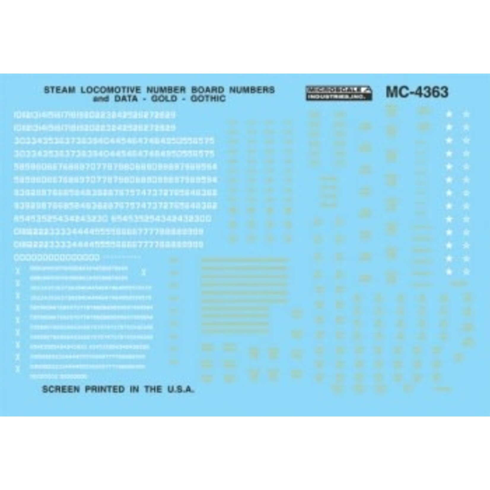 Micro Scale MC-4363 HO Scale Steam Locomotive Data & Number Boards Gothic Gold Decals