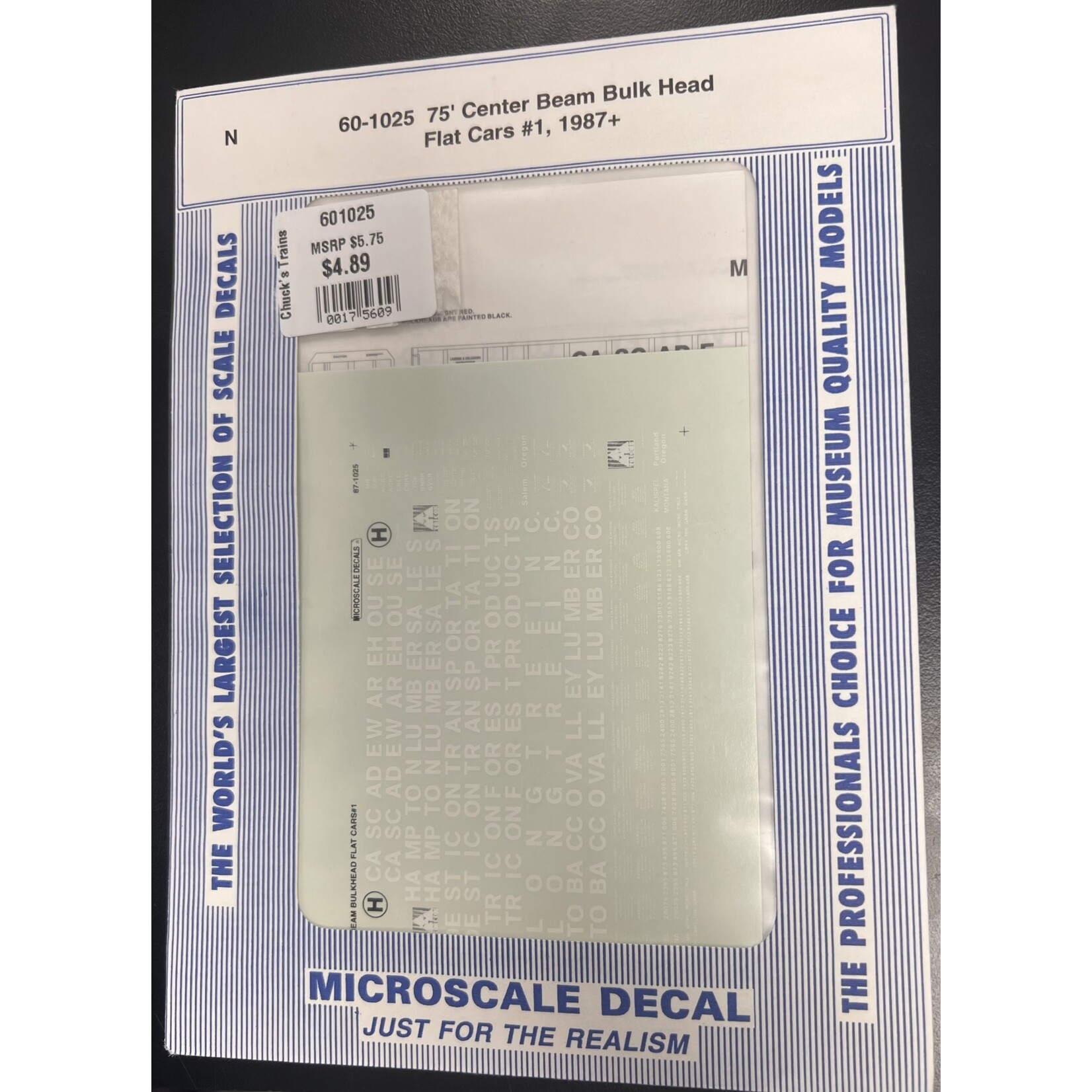 Micro Scale 60-1025 N Scale - 75' Center Beam Bulk Head Flat Car 1987+ Decals