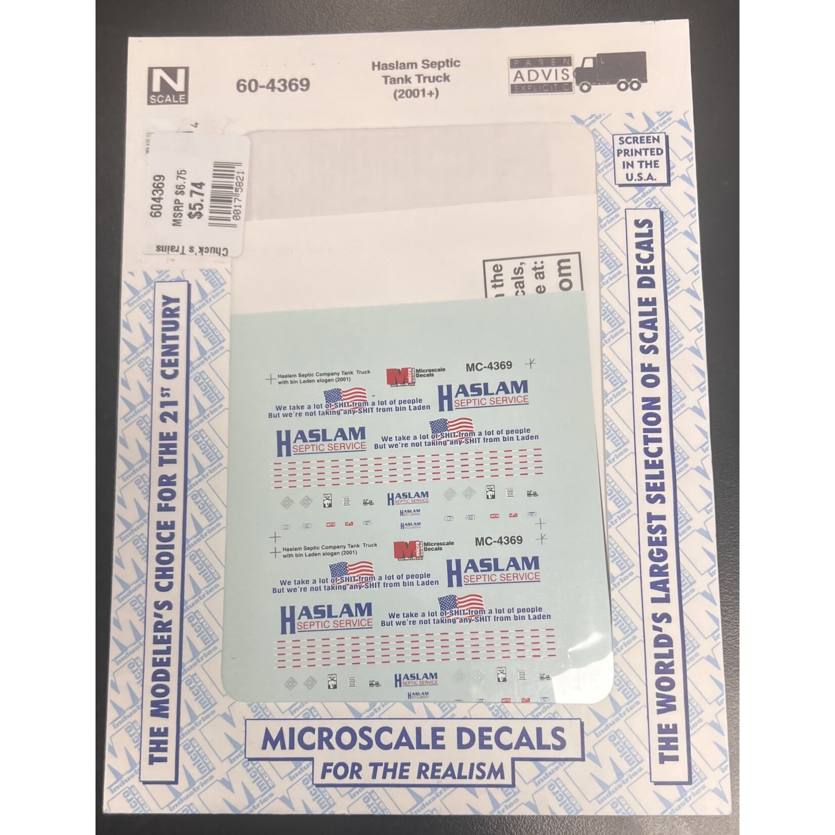 Micro Scale 60-4369 N Scale - Haslam Septic Tank Truck 2001+ Decals