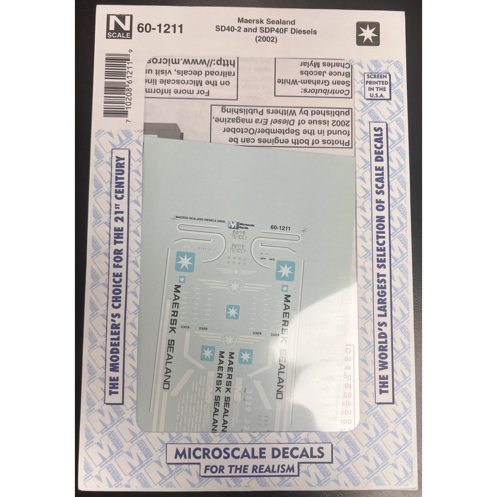 Micro Scale 60-1211 N Scale - Maersk Sealand SD40-2 and SDP40F Diesels 2002 Decals