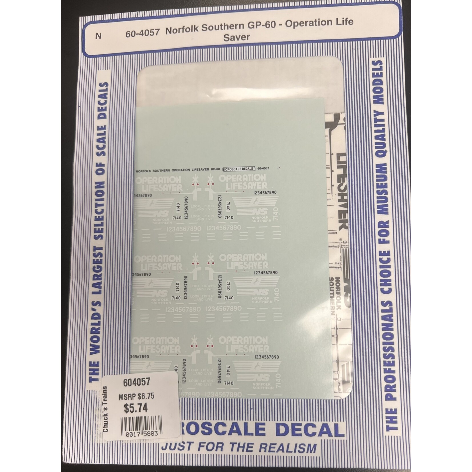 Micro Scale 60-4057 N Scale - Norfolk & Southern GP-60 Operation Life Saver Decals