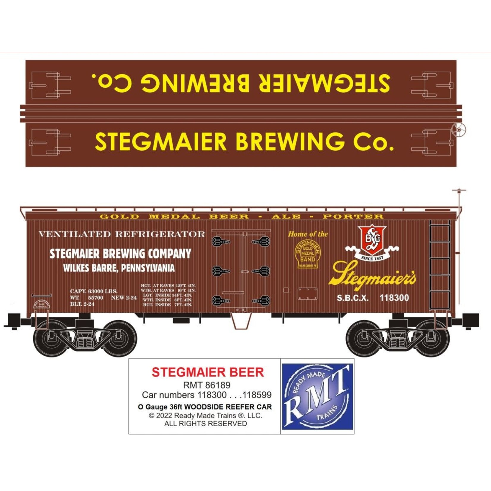 Ready Made Trains 86189 O Woodside Reefer Stegmaier Beer
