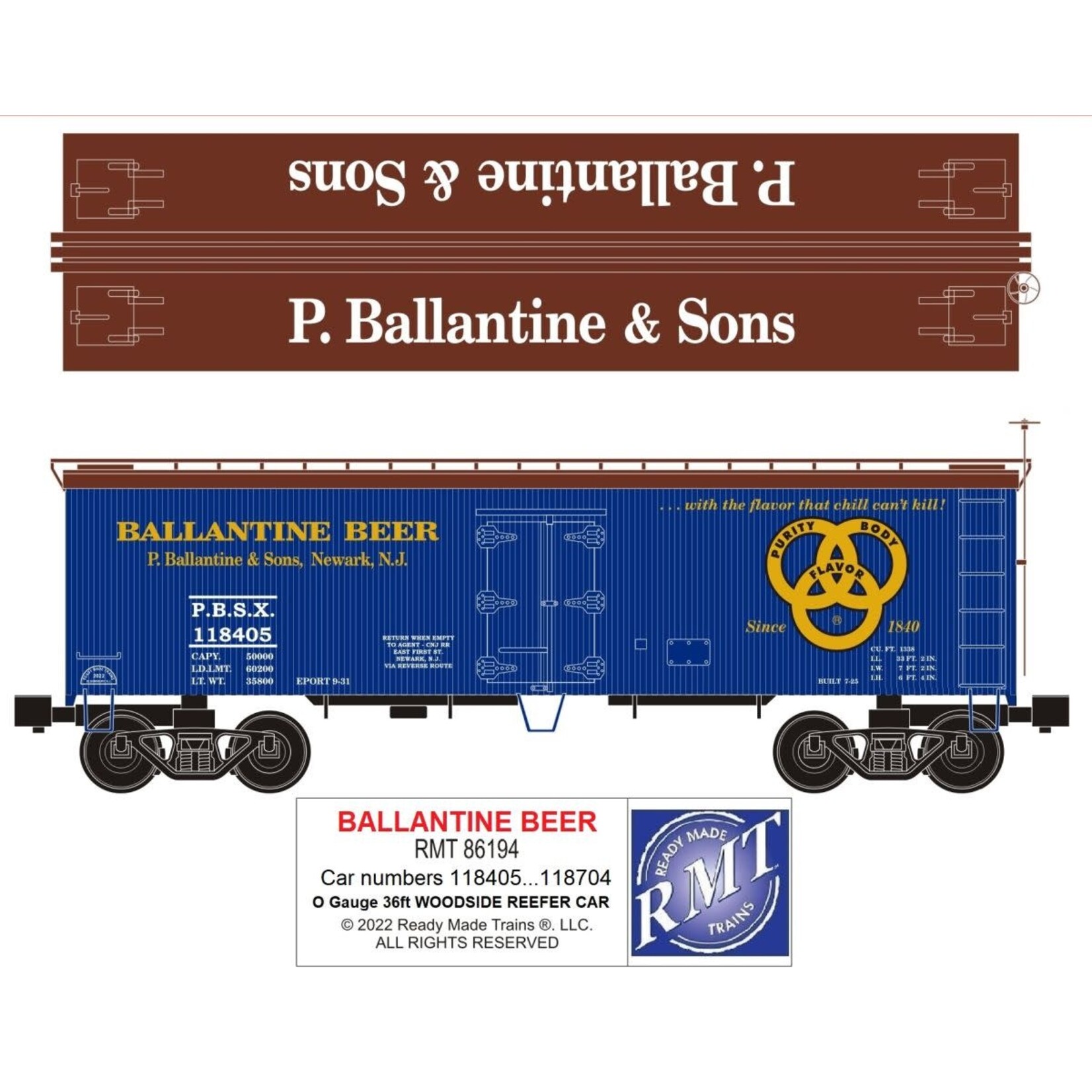 Ready Made Trains 86194 O Woodside Reefer Ballantine Beer