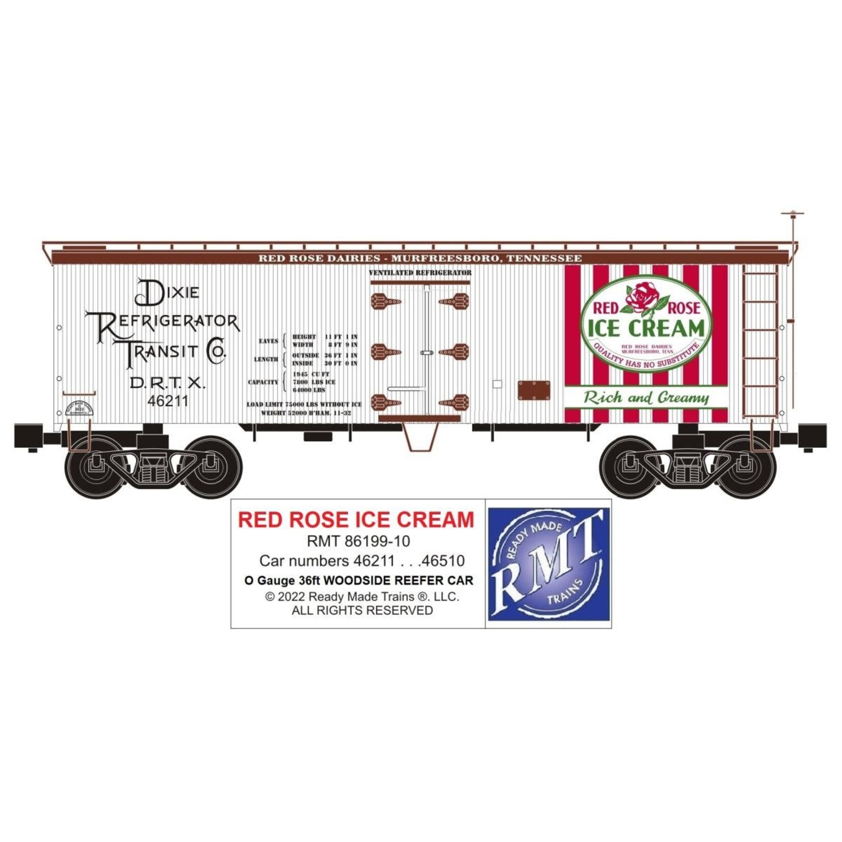 Ready Made Trains 8619910 O Woodside Reefer Red Rose Ice Cream