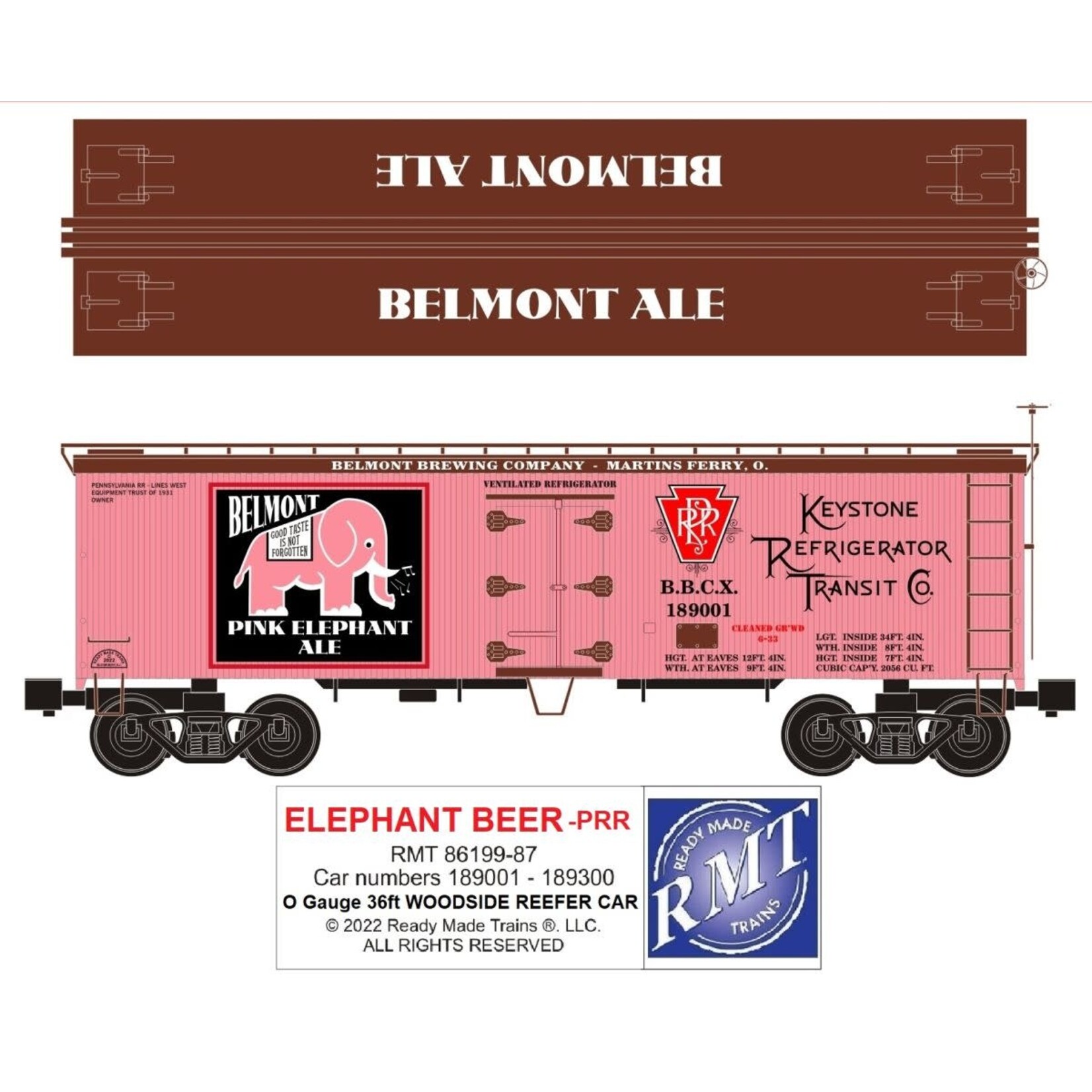 Ready Made Trains 8619987 O Woodside Reefer Pink Elephant Beer