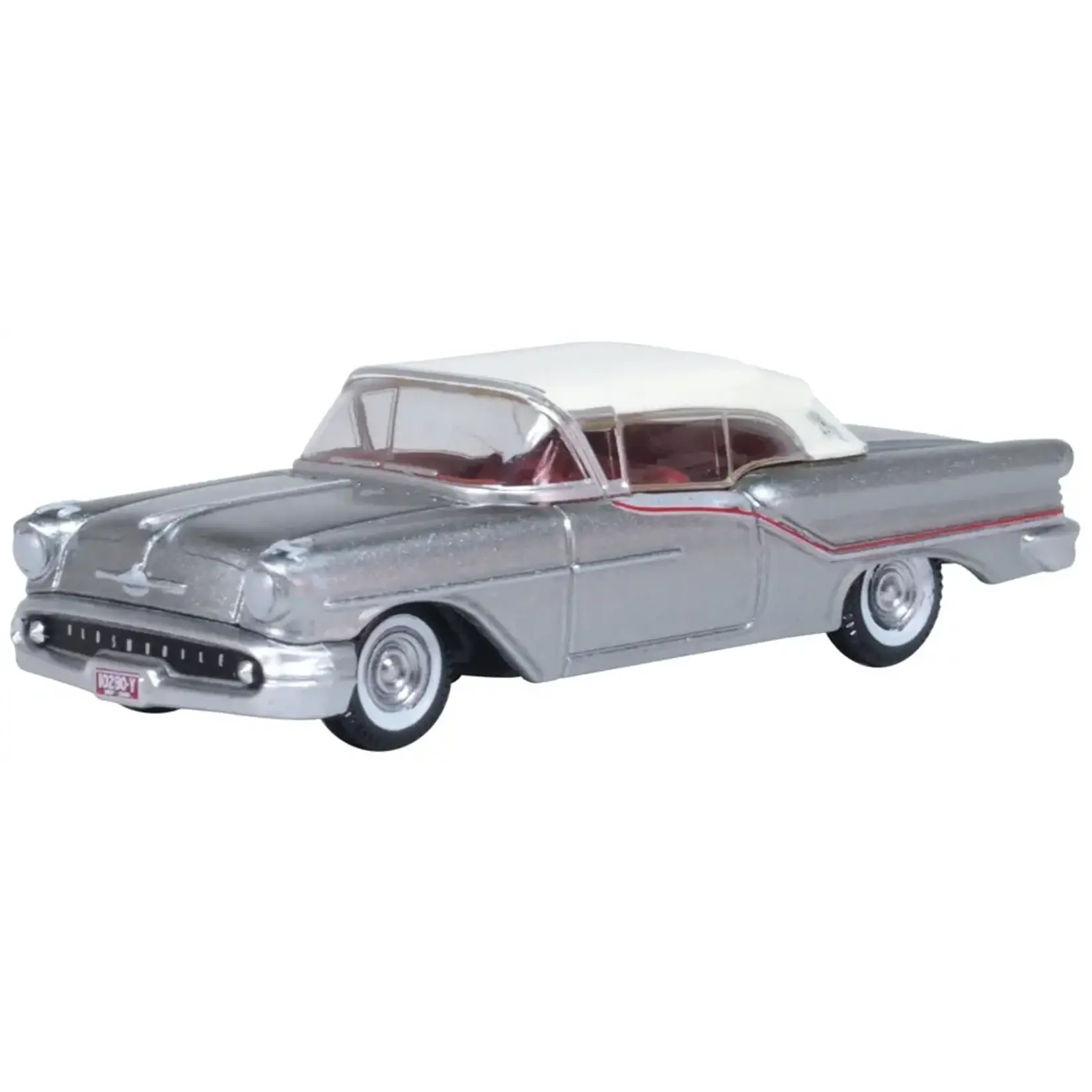Oxford Diecast 87OC57003 HO 1957 Olds 88 Convertible - Gray/White/Red - Closed Top