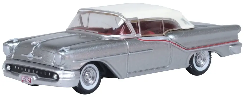 87OC57003 HO 1957 Olds 88 Convertible - Gray/White/Red - Closed Top
