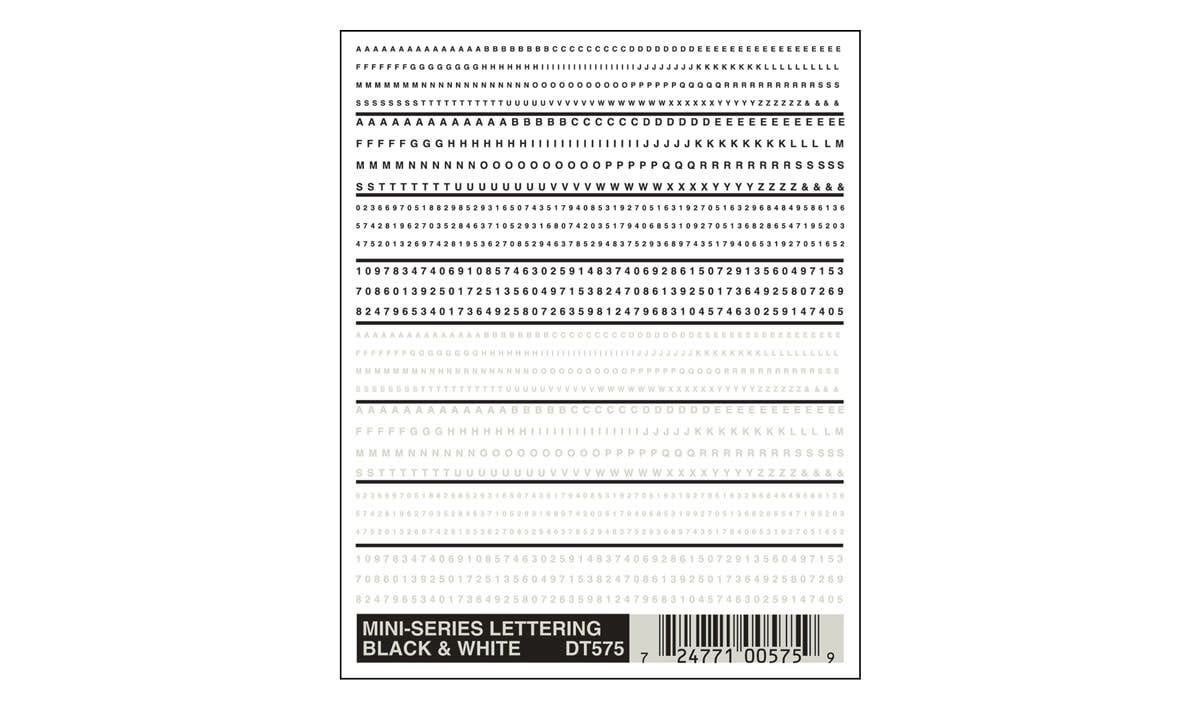 575 Dry Transfer, Mini Series Lettering Black & White
