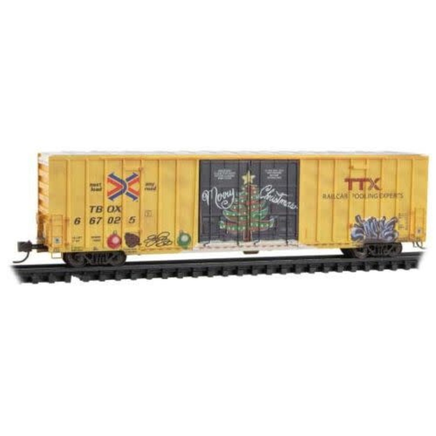 Micro Trains Line 12344012 N TTX Weathered Christmas Graffiti Boxcar