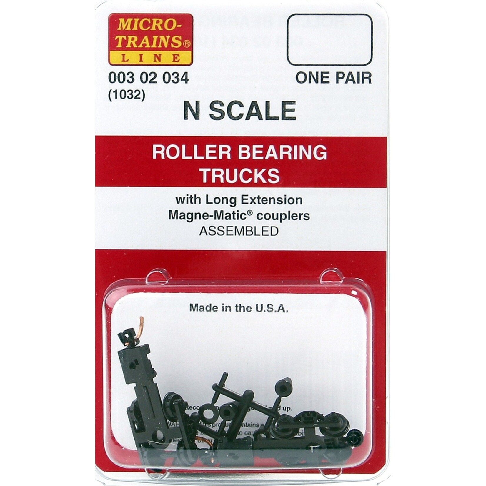 Micro Trains Line 00302034 N Roller Bearing Trucks w/ Long Extension Couplers
