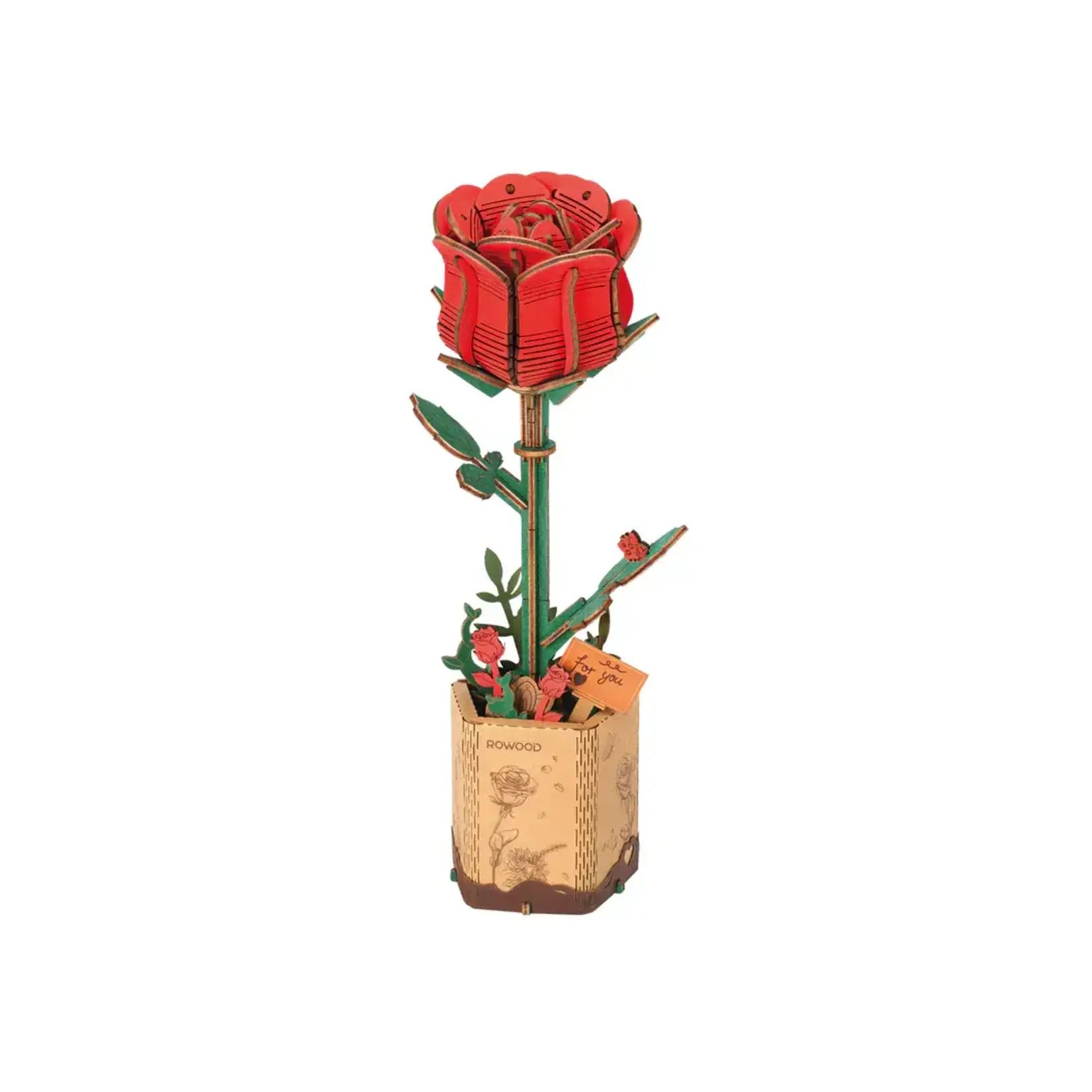 Hands Craft Red Rose Wooden Flower Puzzle