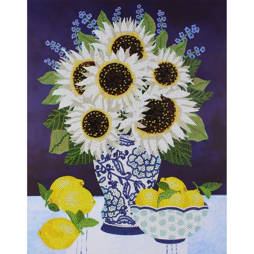 White Sunflowers Diamond Art