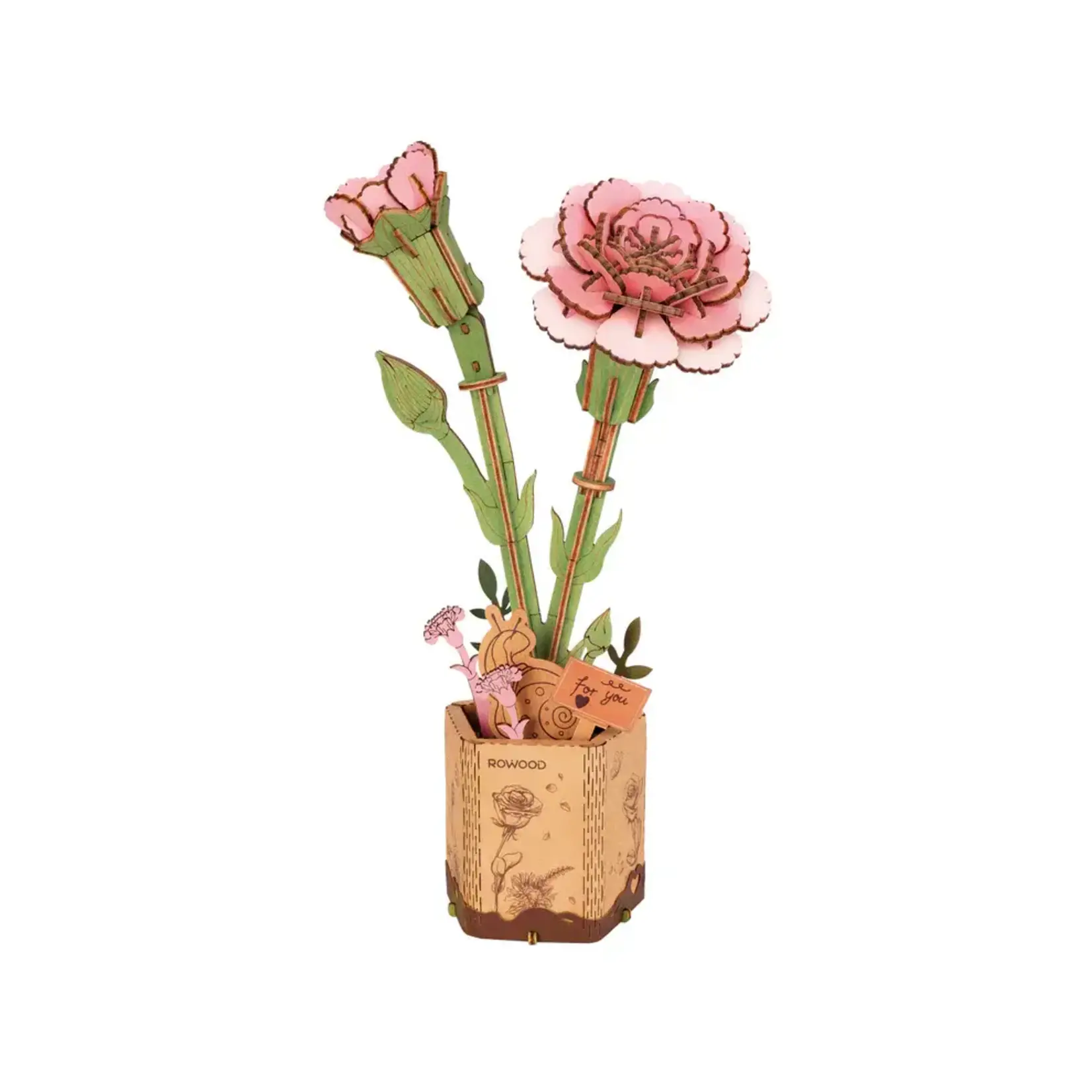 Hands Craft Pink Carnation Wooden Flower Puzzle