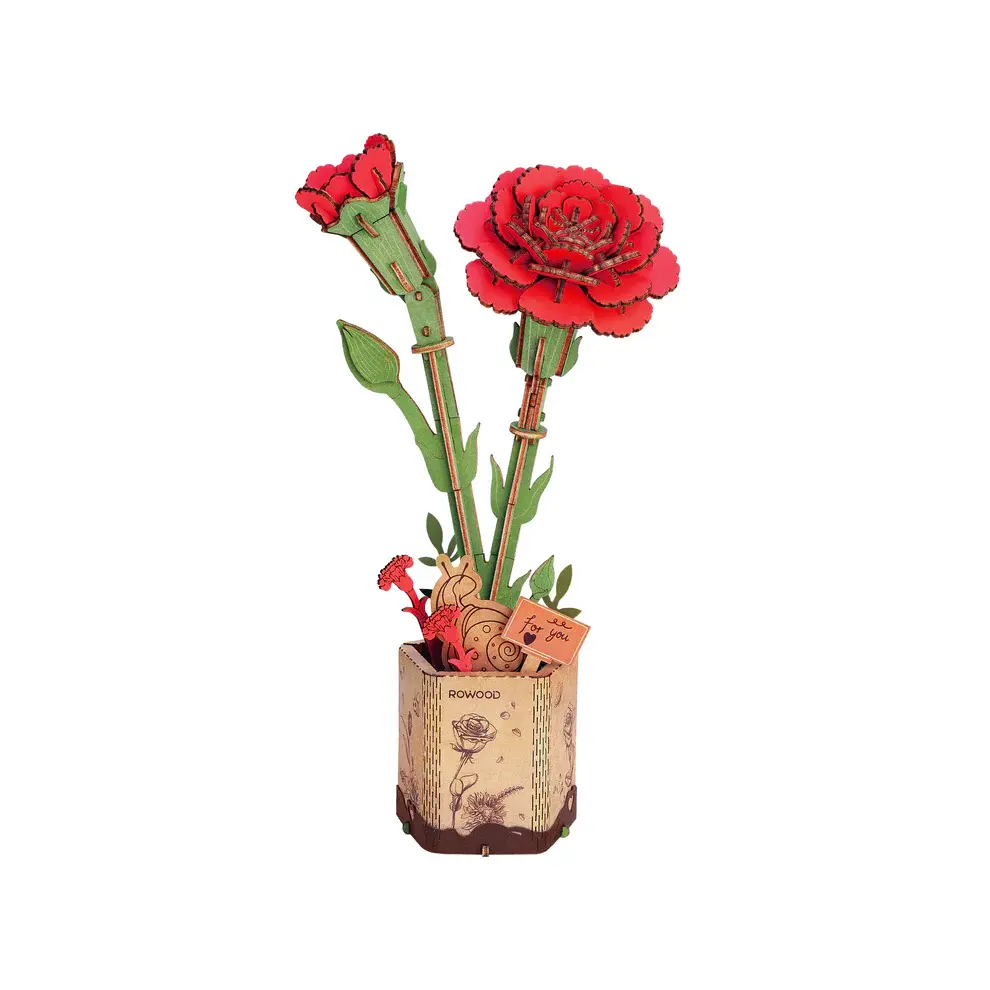 Red Carnation Wooden Flower Puzzle