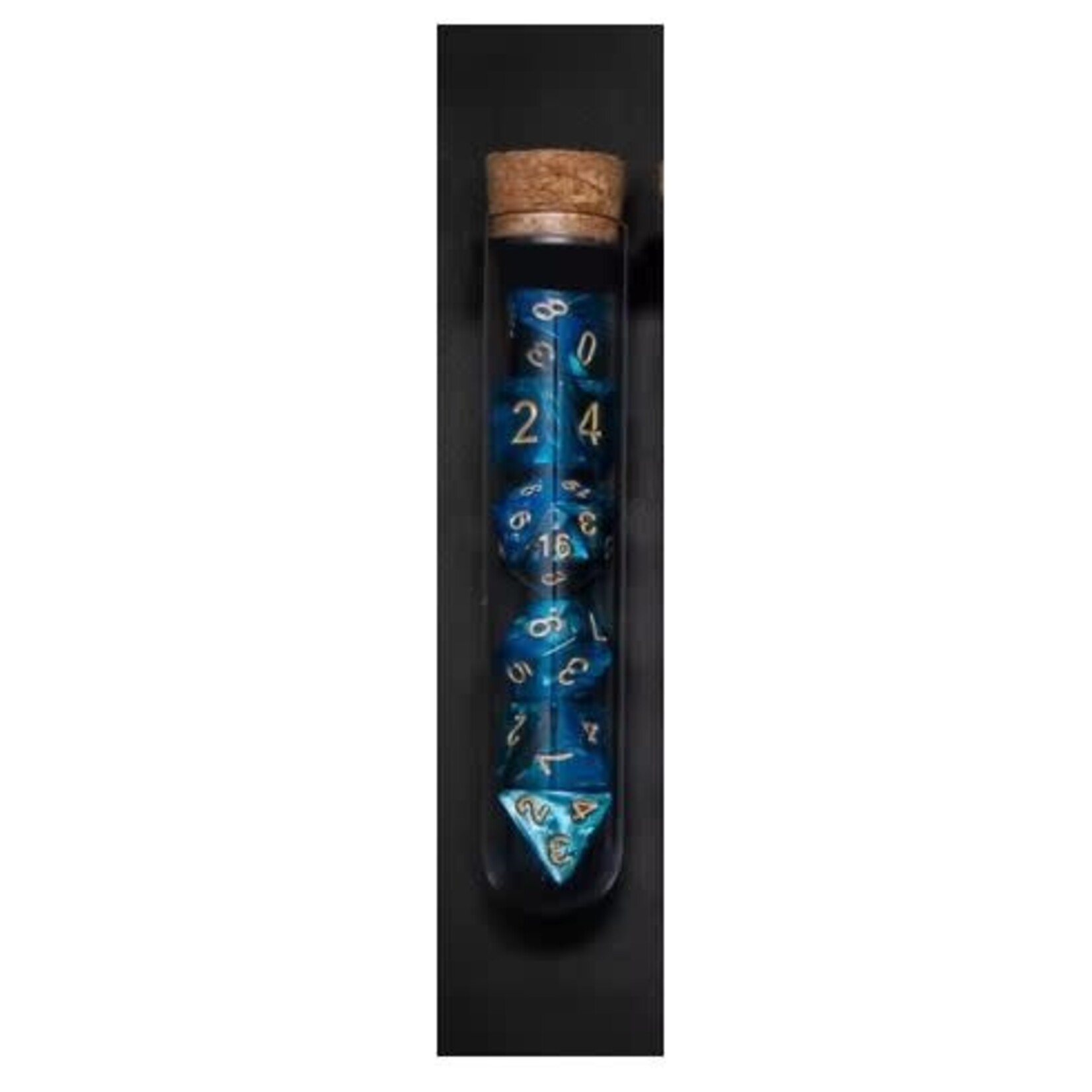 Transparent Polyhedral D&D Dice Set - 7 Die in Fantasy Potion Flask - Blue
